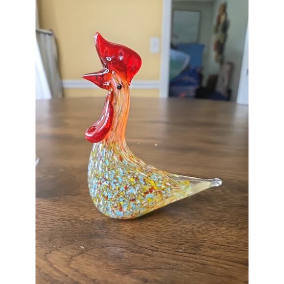 Hand Blown Art Glass Long Tail Rooster Figurine/Multicolored - Picture 2 of 16